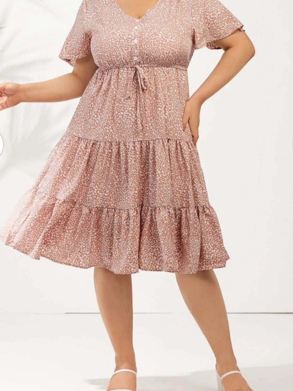 Plus Size Flowy Tiered Dress Pink/Leopard Print NWT